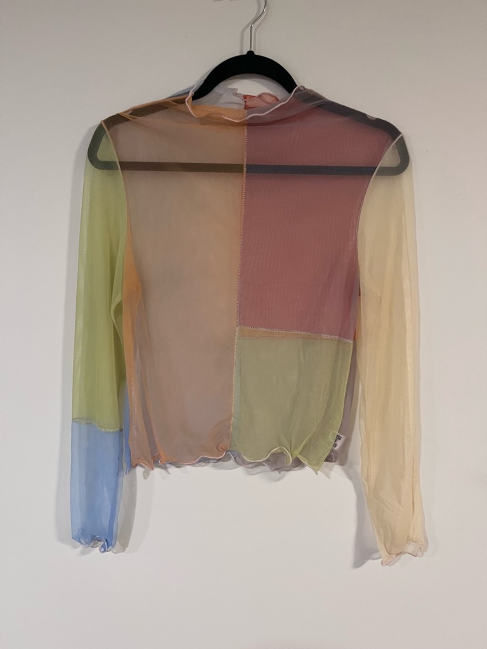 Elyse on Mars Sheer Colorblock Long-Sleeve Mesh Top - Pastel Multi